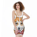Hipster Pembroke Welsh Corgi Print Sleeveless Bodycon Dress