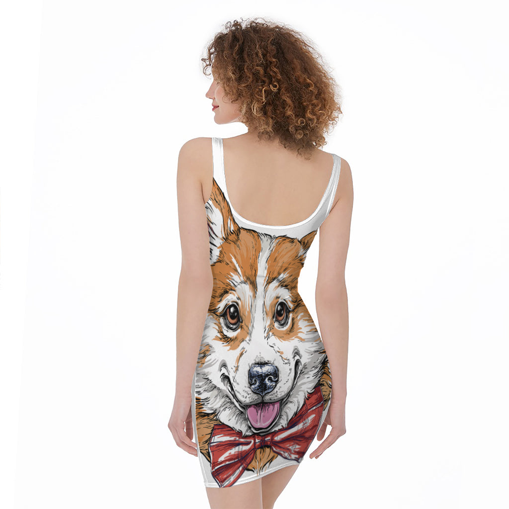 Hipster Pembroke Welsh Corgi Print Sleeveless Bodycon Dress