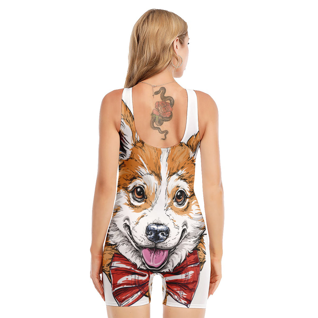 Hipster Pembroke Welsh Corgi Print Sleeveless One Piece Swimsuit