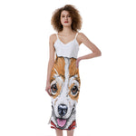 Hipster Pembroke Welsh Corgi Print Slim Fit Midi Cami Dress