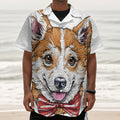 Hipster Pembroke Welsh Corgi Print Textured Short Sleeve Shirt