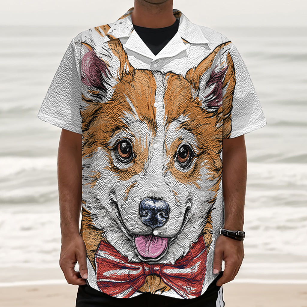 Hipster Pembroke Welsh Corgi Print Textured Short Sleeve Shirt