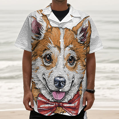 Hipster Pembroke Welsh Corgi Print Textured Short Sleeve Shirt