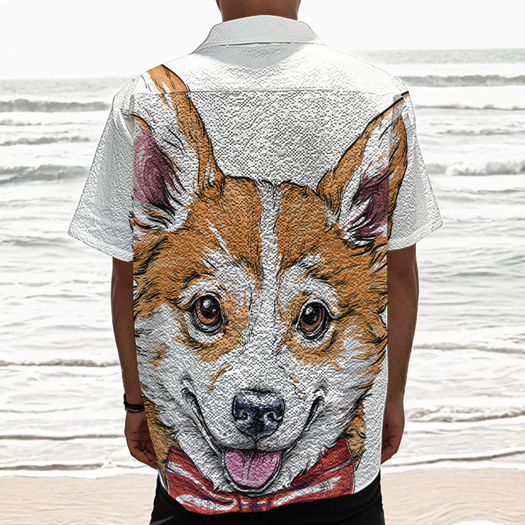 Hipster Pembroke Welsh Corgi Print Textured Short Sleeve Shirt