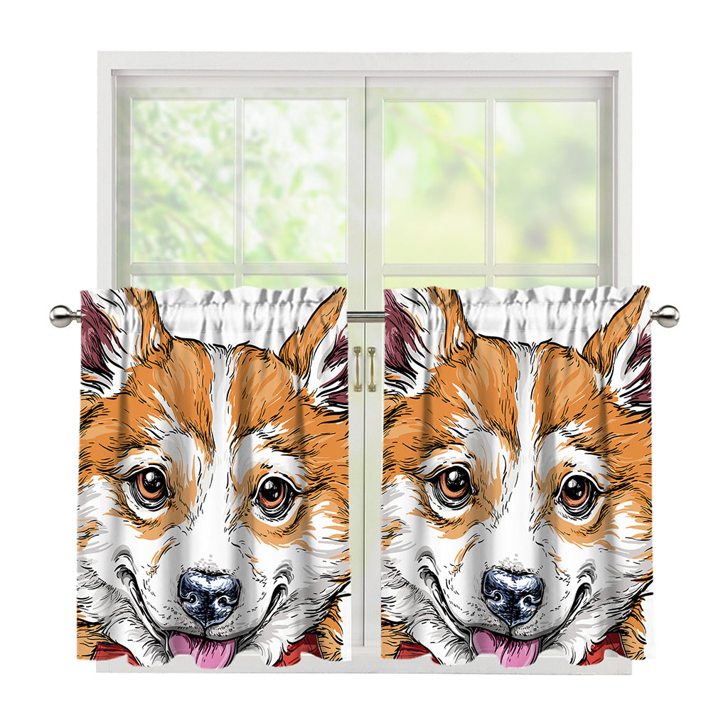 Hipster Pembroke Welsh Corgi Print Tier Curtains