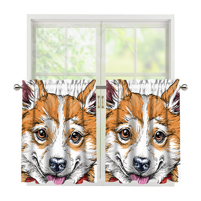 Hipster Pembroke Welsh Corgi Print Tier Curtains