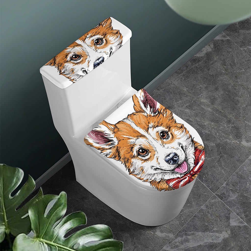 Hipster Pembroke Welsh Corgi Print Toilet Lid And Tank Cover Set