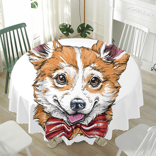 Hipster Pembroke Welsh Corgi Print Waterproof Round Tablecloth