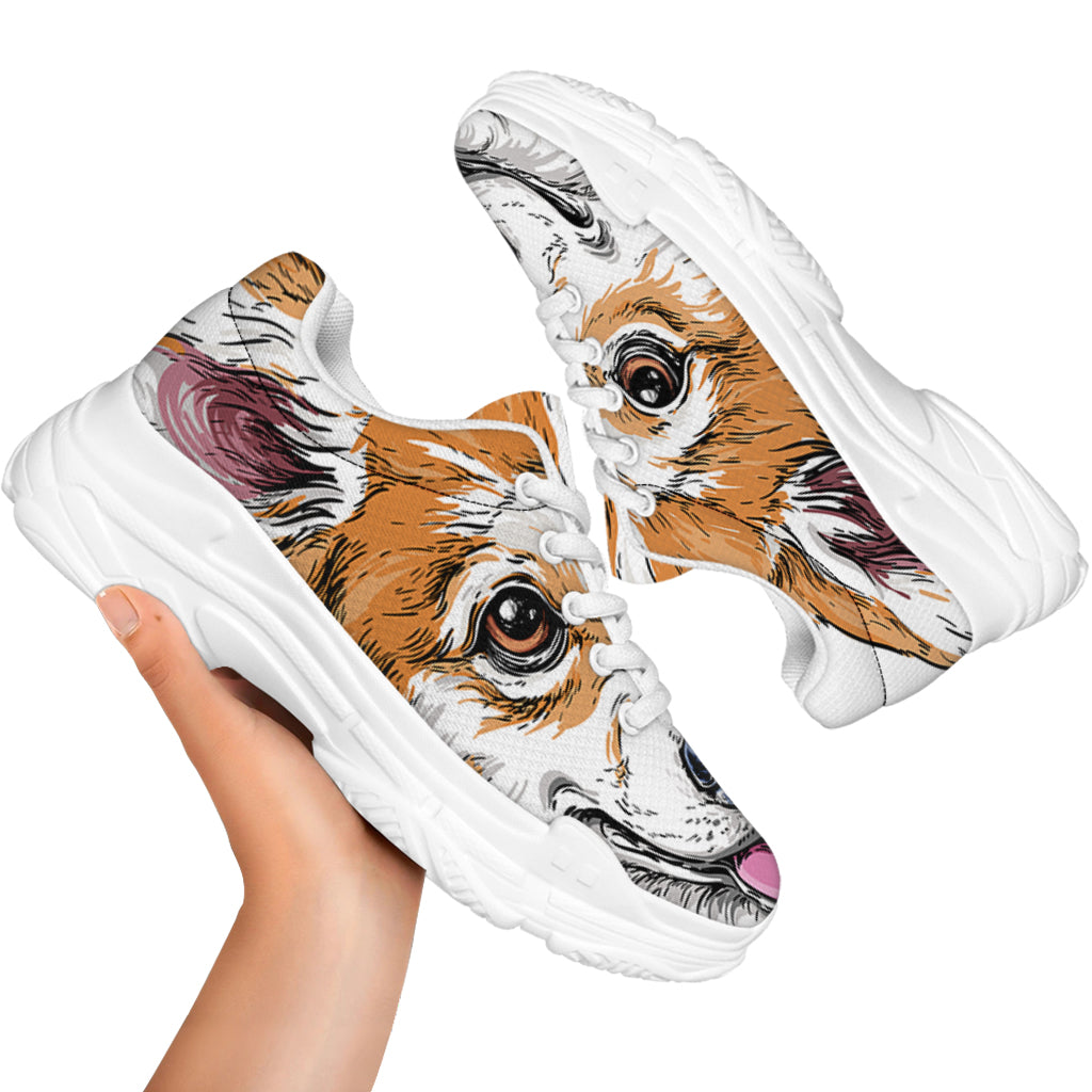 Hipster Pembroke Welsh Corgi Print White Chunky Shoes