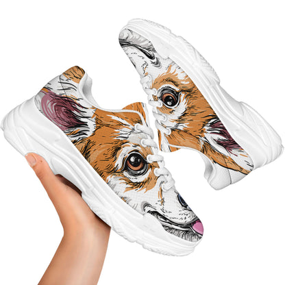 Hipster Pembroke Welsh Corgi Print White Chunky Shoes