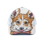 Hipster Pembroke Welsh Corgi Print White Mesh Trucker Cap