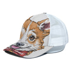 Hipster Pembroke Welsh Corgi Print White Mesh Trucker Cap