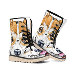 Hipster Pembroke Welsh Corgi Print Winter Boots