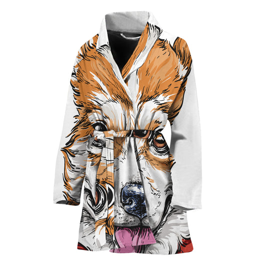 Hipster Pembroke Welsh Corgi Print Women's Bathrobe