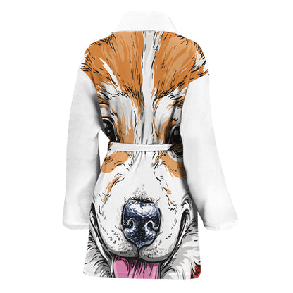 Hipster Pembroke Welsh Corgi Print Women's Bathrobe
