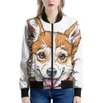 Hipster Pembroke Welsh Corgi Print Women's Bomber Jacket