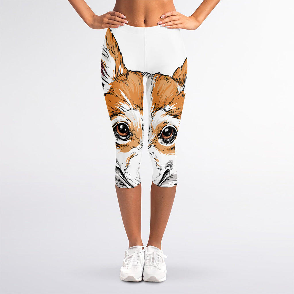 Hipster Pembroke Welsh Corgi Print Women's Capri Leggings