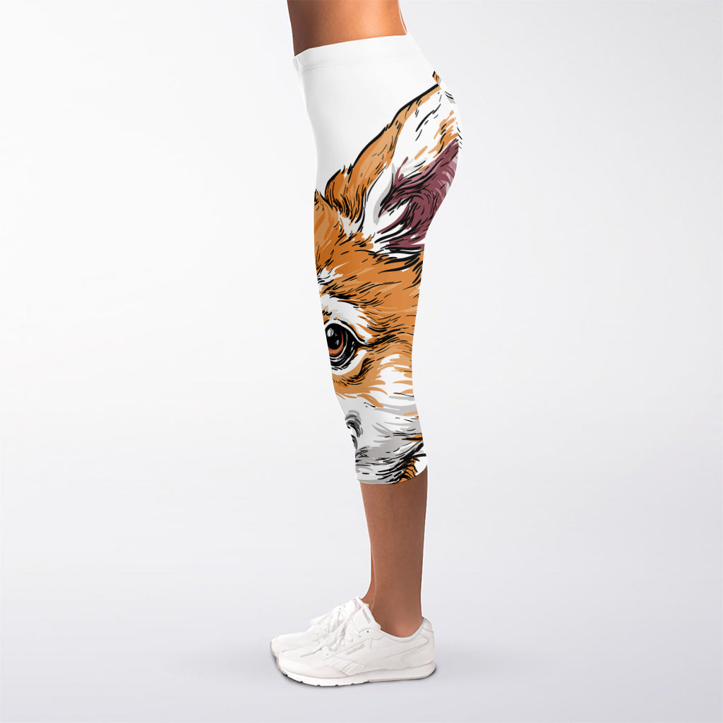 Hipster Pembroke Welsh Corgi Print Women's Capri Leggings