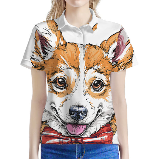 Hipster Pembroke Welsh Corgi Print Women's Polo Shirt