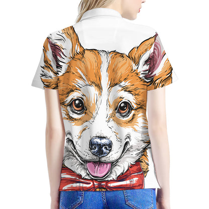 Hipster Pembroke Welsh Corgi Print Women's Polo Shirt