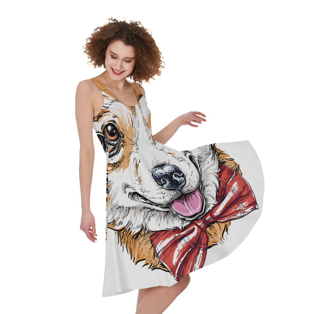 Hipster Pembroke Welsh Corgi Print Women's Sleeveless Dress