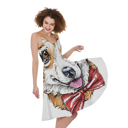 Hipster Pembroke Welsh Corgi Print Women's Sleeveless Dress