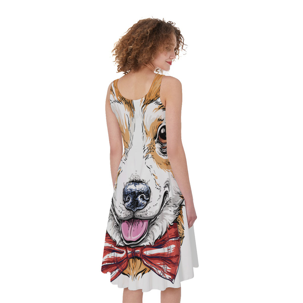 Hipster Pembroke Welsh Corgi Print Women's Sleeveless Dress