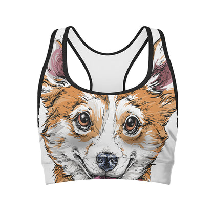 Hipster Pembroke Welsh Corgi Print Women's Sports Bra