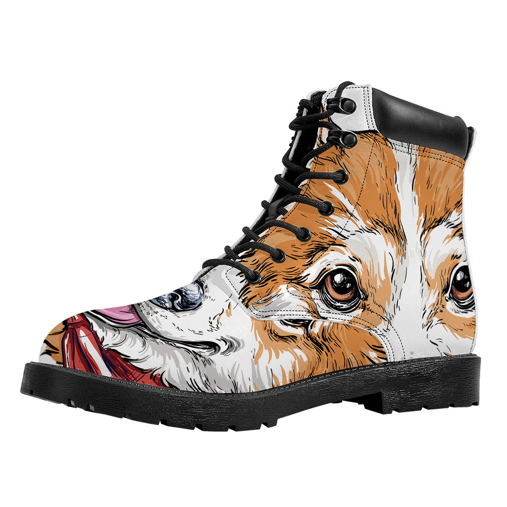 Hipster Pembroke Welsh Corgi Print Work Boots