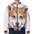 Hipster Pembroke Welsh Corgi Print Zip Sleeve Bomber Jacket