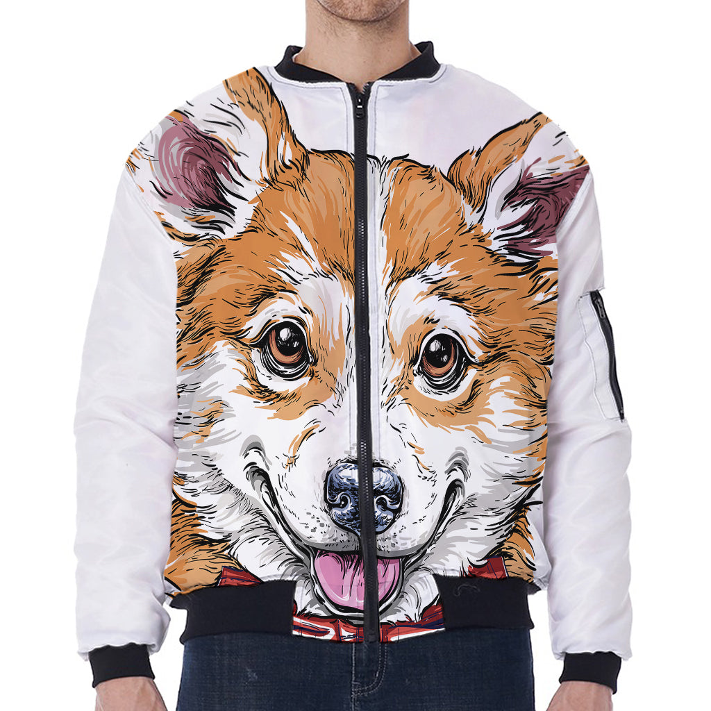 Hipster Pembroke Welsh Corgi Print Zip Sleeve Bomber Jacket