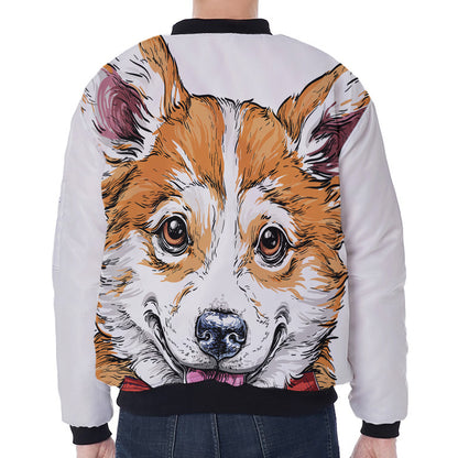 Hipster Pembroke Welsh Corgi Print Zip Sleeve Bomber Jacket
