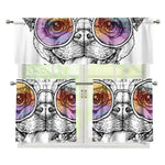 Hipster Pug Print 3 Piece Kitchen Curtains