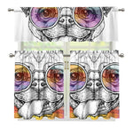 Hipster Pug Print 3 Piece Kitchen Curtains