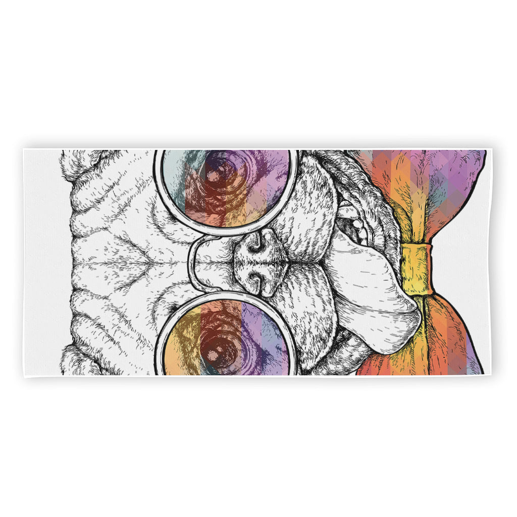 Hipster Pug Print Beach Towel