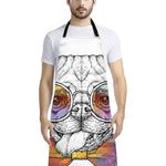Hipster Pug Print Bib Apron With Pocket