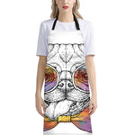 Hipster Pug Print Bib Apron With Pocket