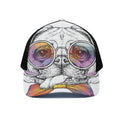 Hipster Pug Print Black Mesh Trucker Hat