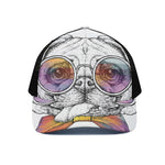 Hipster Pug Print Black Mesh Trucker Cap