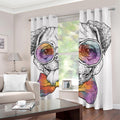 Hipster Pug Print Dimout Grommet Curtains