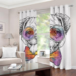 Hipster Pug Print Blackout Grommet Curtains