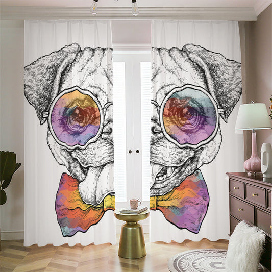 Hipster Pug Print Blackout Pencil Pleat Curtains
