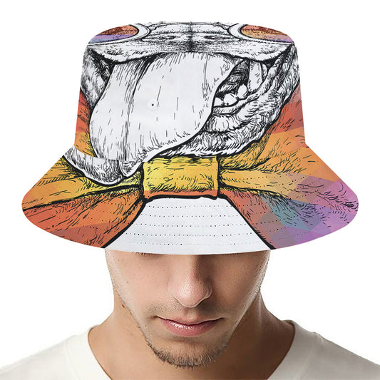 Hipster Pug Print Bucket Hat