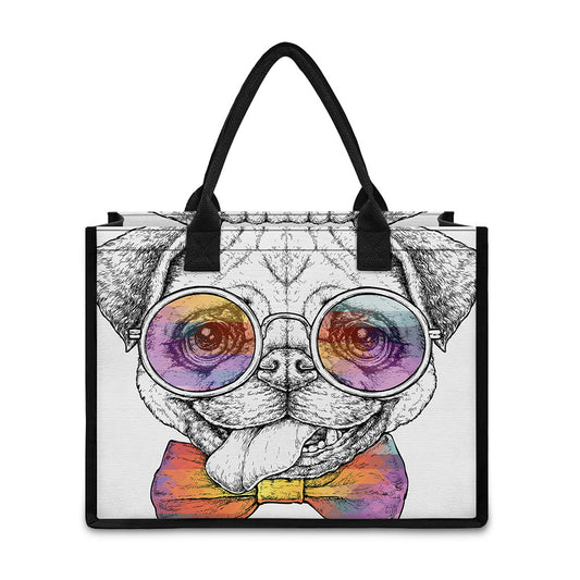 Hipster Pug Print Canvas Tote Bag