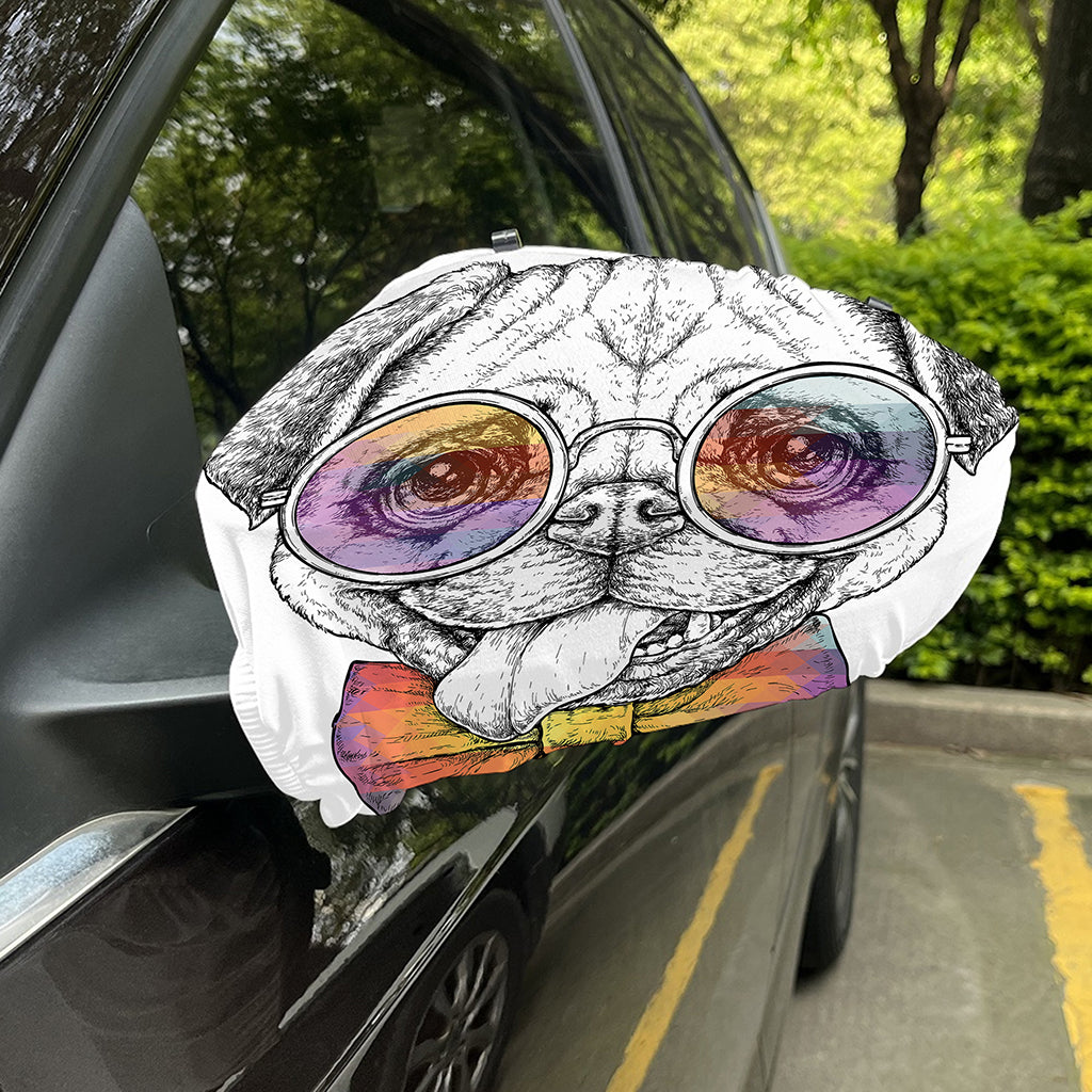 Hipster Pug Print Car Side Mirror Covers