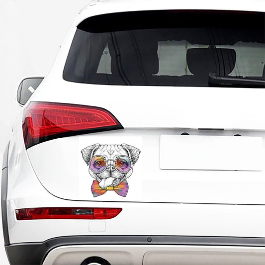 Hipster Pug Print Car Sticker