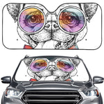 Hipster Pug Print Car Windshield Sun Shade
