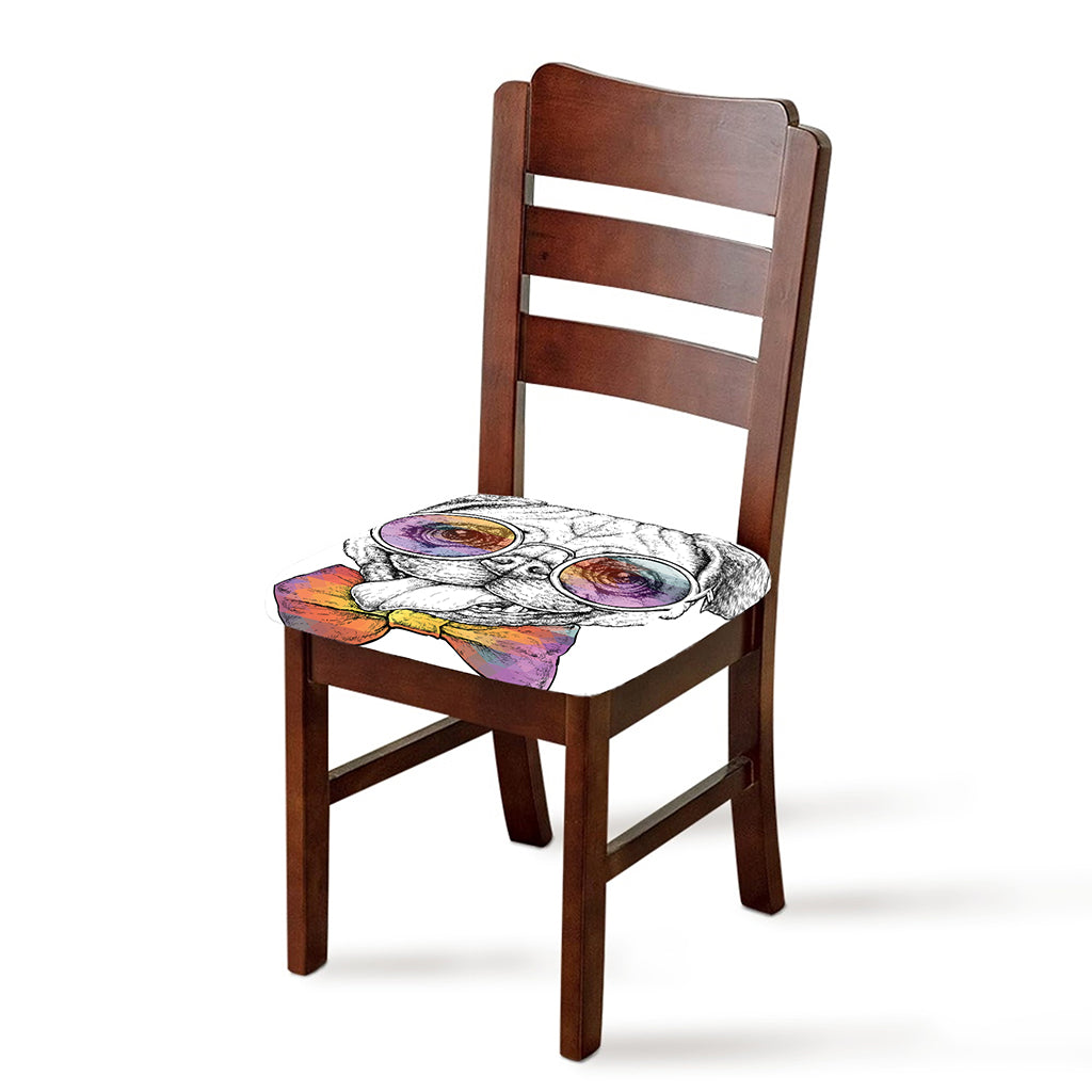 Hipster Pug Print Chair Cushion Cover