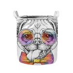 Hipster Pug Print Collapsible Laundry Basket