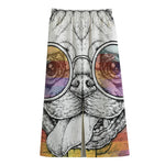 Hipster Pug Print Cotton Front Slit Maxi Skirt